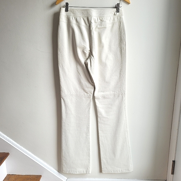 100% Genuine leather 90's Biker Mid Rise Boot Cut White Pants 6 - Picture 2 of 14